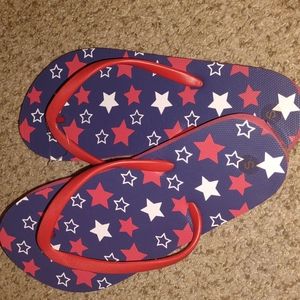 Women's size small starred red white and blue flip flops